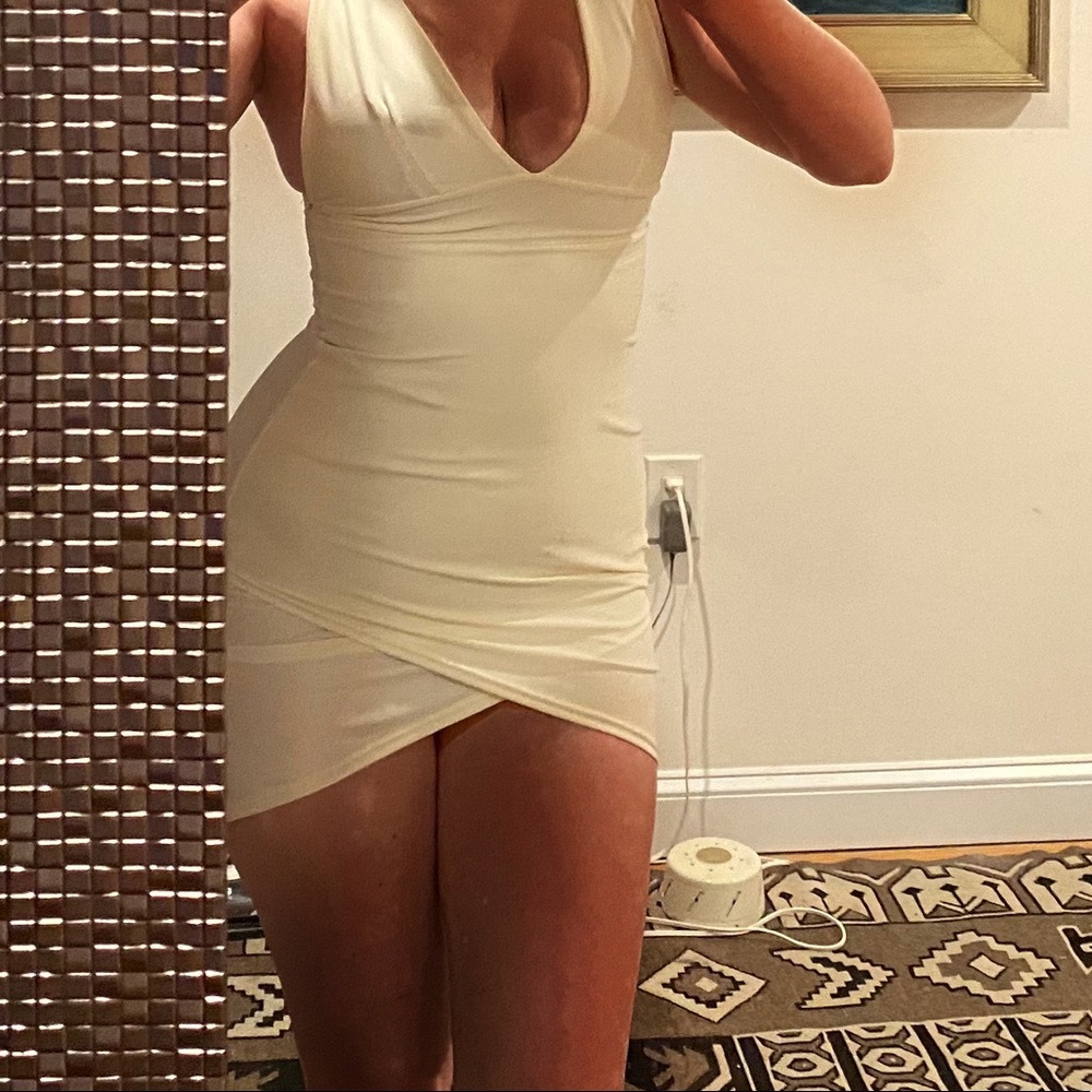 white spandex bandage dress